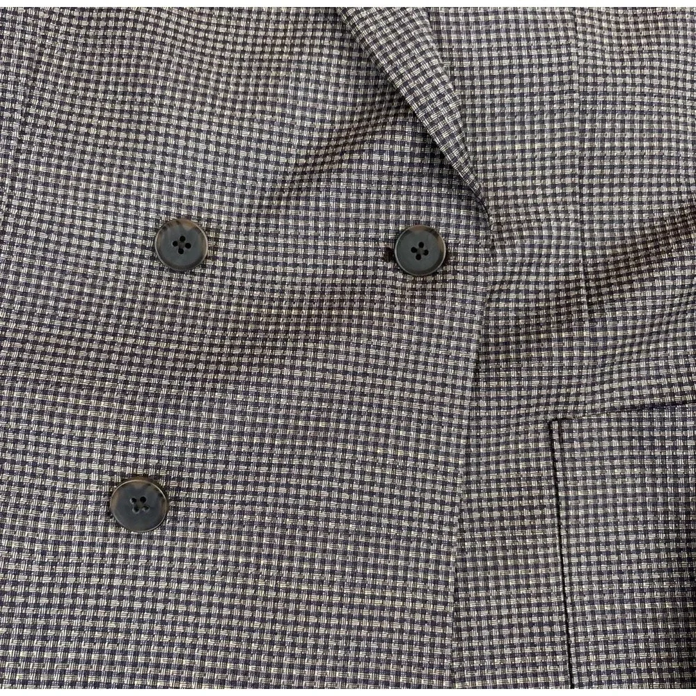 Express Blazer Sport Coat Mens 40S Brown Check Tweed Double Breasted Slim Fit